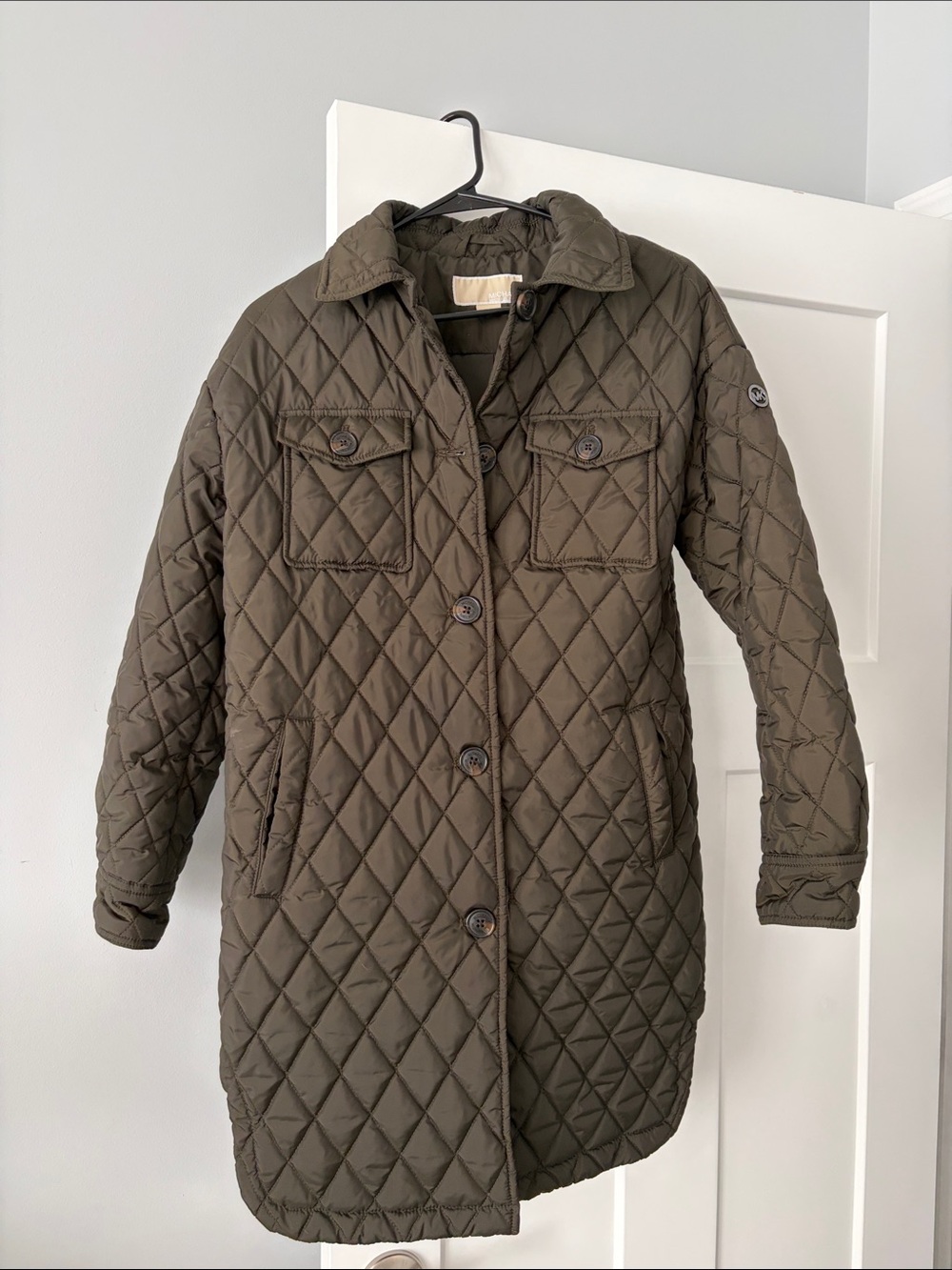 Michael Kors Olive Diamond-Quilted Long Puffer Coat